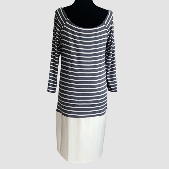 Anthropologie Bailey44 Blue White Striped Jersey Shift Dress Vegan Leather SZ M - Picture 3 of 12